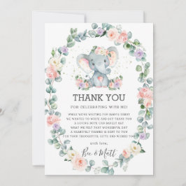 Tarjeta De Agradecimiento La vegetación floral rosa del elefante Baby Shower