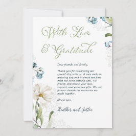 Tarjeta De Agradecimiento La vegetación y la elegante boda de flores blancas