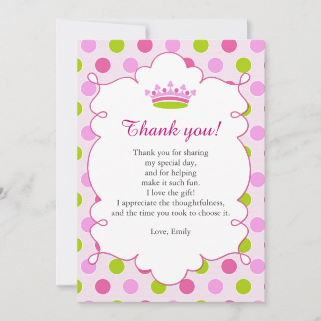 Tarjeta De Agradecimiento La verde menta de princesa Pink le agradece cardar (Anverso)