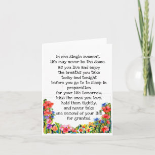 Tarjeta De Agradecimiento "la vida puede cambiar en un momento"+ flores acua