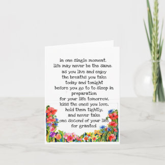 Tarjeta De Agradecimiento "la vida puede cambiar en un momento"+ flores acua
