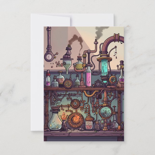 Tarjeta De Agradecimiento Laboratorio Steampunk (Anverso)