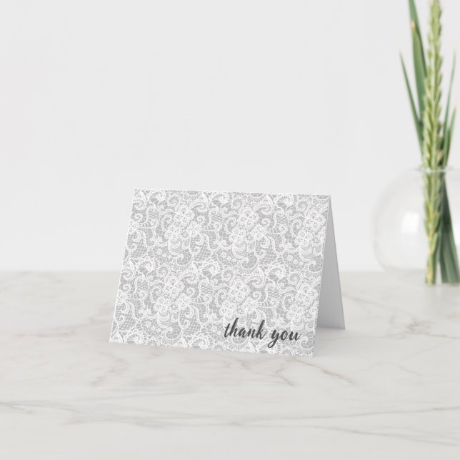 Tarjeta De Agradecimiento Lace Blanco Sobre La Plata Gracias (Anverso)