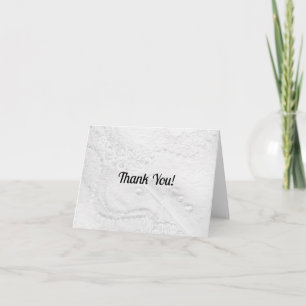 Tarjeta De Agradecimiento Lace blanco y plateado y perlas en satén