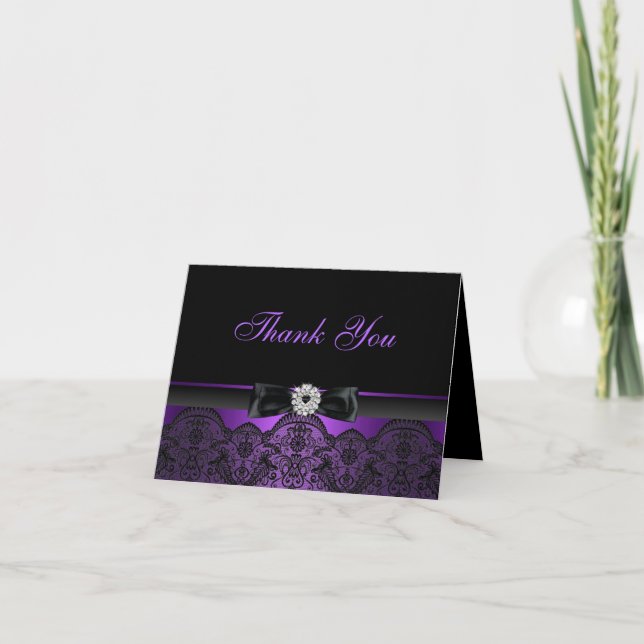 Tarjeta de agradecimiento Lace & Bow Purple Pretty (Anverso)