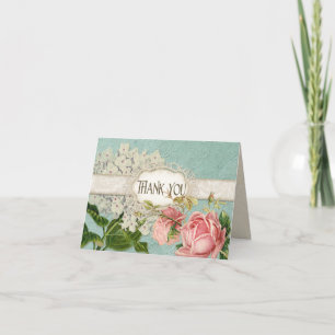 Tarjeta De Agradecimiento Lace Moderno Vintage Tinto de Té Hortensias y Rosa