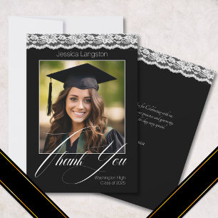 Tarjeta de agradecimiento Lace Photo Graduation Fl