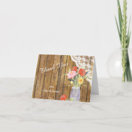 Tarjeta De Agradecimiento Lace Wood Mason Jar Floral Boda Gracias