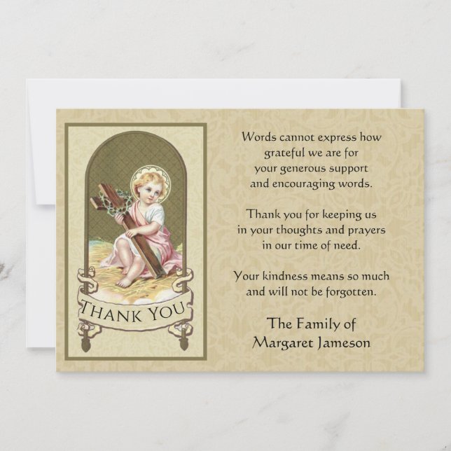Tarjeta De Agradecimiento Lactante religioso católico Jesús Solidaridad Grac (Anverso)