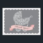 Tarjeta De Agradecimiento Lacy Baby Carriage Gracias Chica<br><div class="desc">Esta moderna ducha de bebé Gracias se completa con un bonito estilo de encaje,  un bebé buggy (paracaídas / cochecito) decorado con pájaros y remolinos de viñas. Ilustracion original de pj_design. Por favor,  revisa mi tienda para ver más como esto.</div>