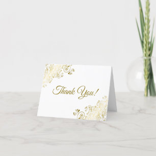 Tarjeta De Agradecimiento Lacy Gold Frills Elegante foto de Boda blanco
