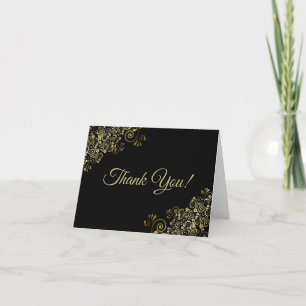 Tarjeta De Agradecimiento Lacy Gold Frills Elegante foto de Boda negro