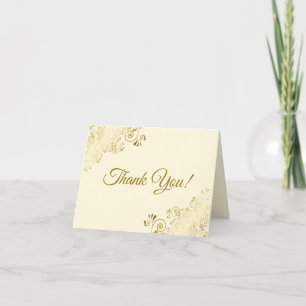 Tarjeta De Agradecimiento Lacy Golden Curls elegante foto de crema Boda