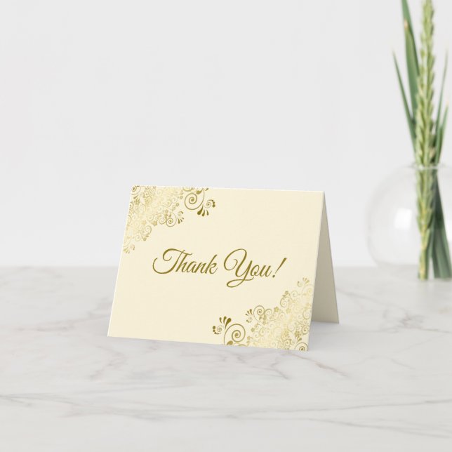 Tarjeta De Agradecimiento Lacy Golden Curls elegante foto de crema Boda (Anverso)