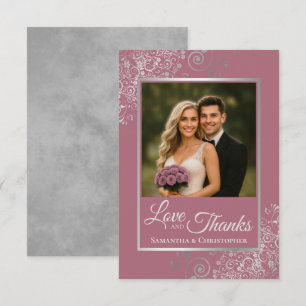 Tarjeta De Agradecimiento Lacy Silver Dusty Rosa Pink Love & Gracias Boda