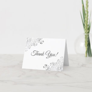 Tarjeta De Agradecimiento Lacy Silver Frills Elegante foto de Boda blanco