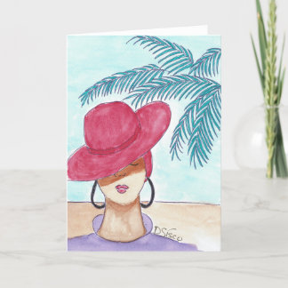 TARJETA DE AGRADECIMIENTO LADY CON GORRA ROJO
