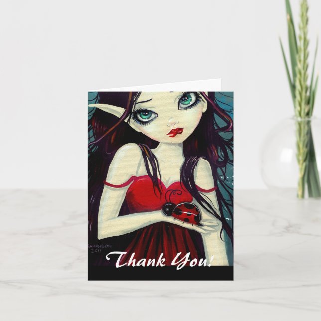 Tarjeta De Agradecimiento Ladybug Big Eye Fairy Art (Anverso)