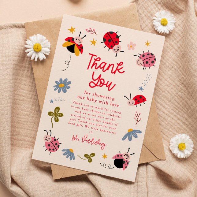 Tarjeta De Agradecimiento Ladybug Floral Baby Shower (Subido por el creador)