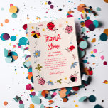 Tarjeta De Agradecimiento Ladybug Floral Birthday Party<br><div class="desc">Cute ladybug tema fiesta de cumpleaños gracias tarjeta de plantilla que incluye ilustracion de insectos rojos y rosados con flores silvestres.</div>