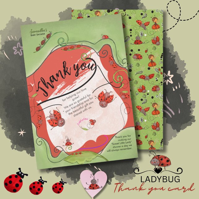 Tarjeta De Agradecimiento Ladybug Kisses Whimsical Face Baby Shower (Ladybug Kisses Whimsical Face Baby Shower Thank You Card)