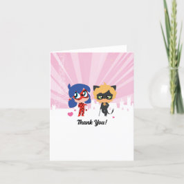 Tarjeta De Agradecimiento Ladybug Milagrosa & Cat Noir Chibi Cumpleaños