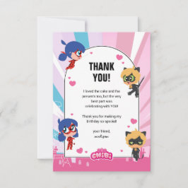 Tarjeta De Agradecimiento Ladybug Milagrosa & Cat Noir Chibi Cumpleaños