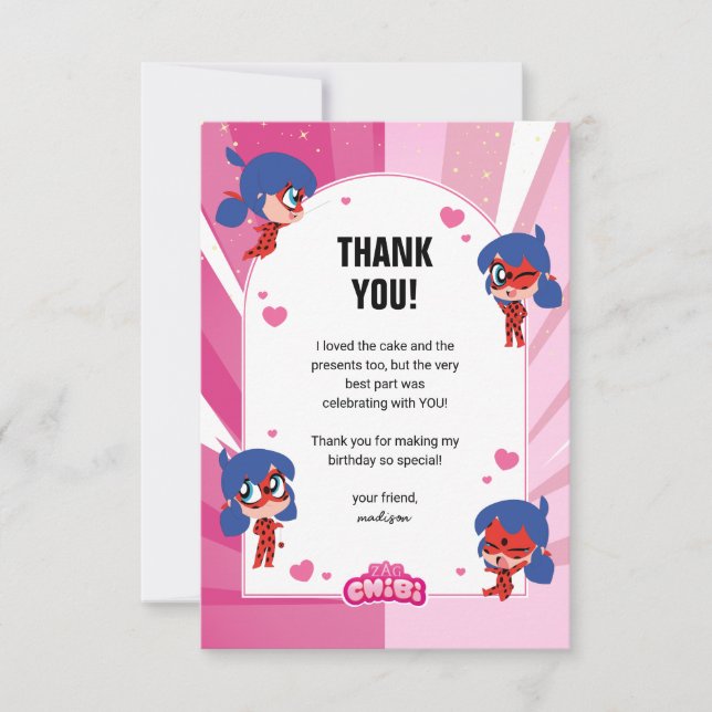 Tarjeta De Agradecimiento Ladybug Milagrosa Chibi Cumpleaños (Anverso)