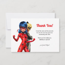 Tarjeta De Agradecimiento Ladybug milagroso y Cat Noir Cumpleaños Gracias
