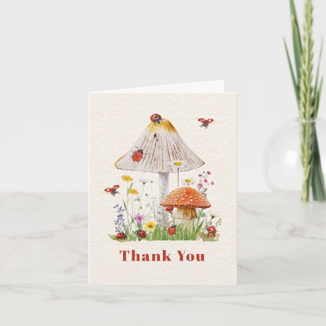 Tarjeta De Agradecimiento Ladybug Mushroom (Anverso)