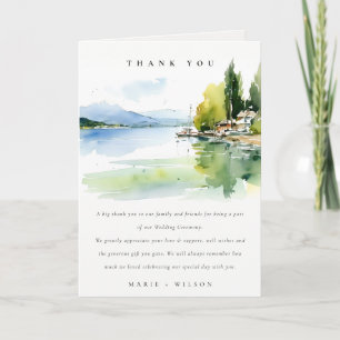 Tarjeta De Agradecimiento Lago de Ginebra Suiza Acuarela Paisaje Boda