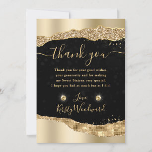 Tarjeta De Agradecimiento Lágrimas con brillo dorado glamurosas Bordes Dulce