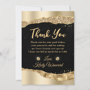 Tarjeta De Agradecimiento Lágrimas de brillo dorado glamurosos Bordes Dulces