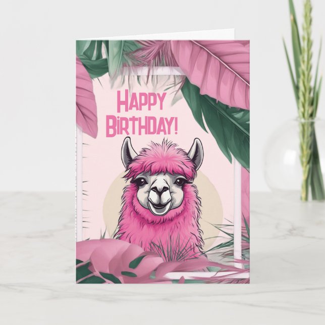 Tarjeta De Agradecimiento Lama sonriente rosa feliz (Anverso)