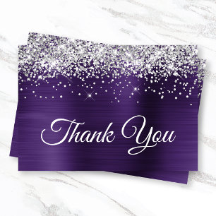 Tarjeta De Agradecimiento Laminado con Purpura Violeta Oscuro Ombre Glitter