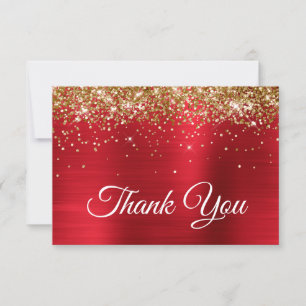Tarjeta De Agradecimiento Laminado de Sombra de Satén Rojo Dorado Brillante