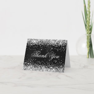 Tarjeta De Agradecimiento Laminado negro falso brillo plateado brillante
