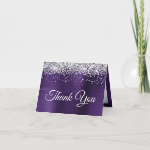 Tarjeta De Agradecimiento Laminado Ombre Violeta Oscuro con Purpurina Platea
