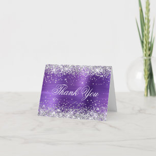 Tarjeta De Agradecimiento Laminado Purpura Amatista Plateado Brillante Falso