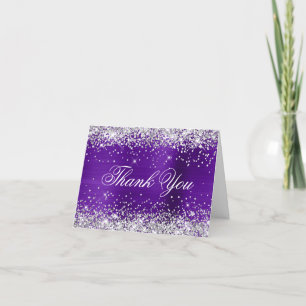 Tarjeta De Agradecimiento Laminado Purpura Índigo Plateado Brillante Falso
