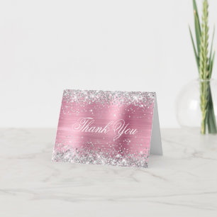 Tarjeta De Agradecimiento Laminado rosa bonito falso brillo plateado brillan