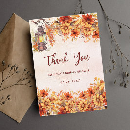 Tarjeta De Agradecimiento Lámpara de flores naranjas de ducha nupcial otoñal