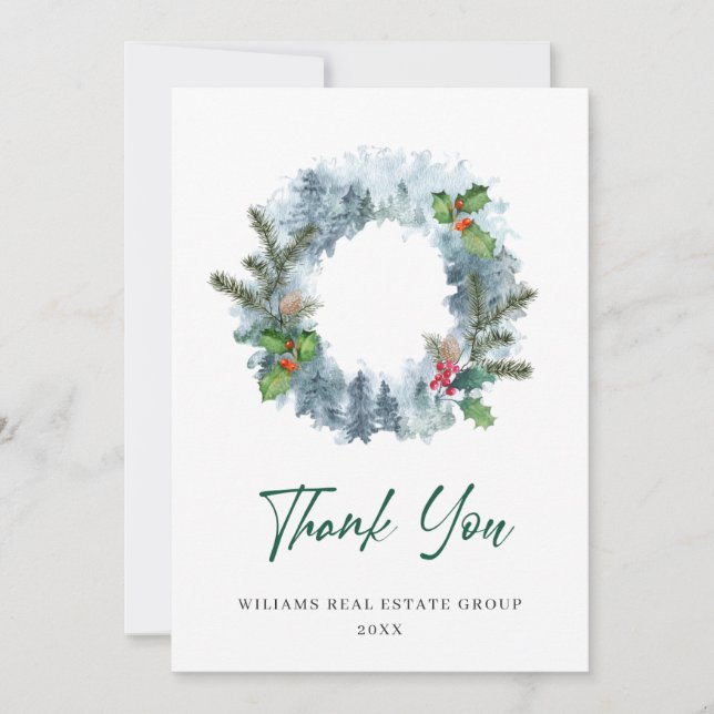 Tarjeta De Agradecimiento Landscape Wreath Holiday Navidades Berry Greeting (Anverso)