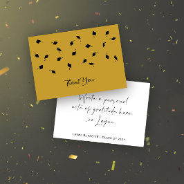 Tarjeta De Agradecimiento Lanzamiento de Gorra Negro y Dorado Graduación