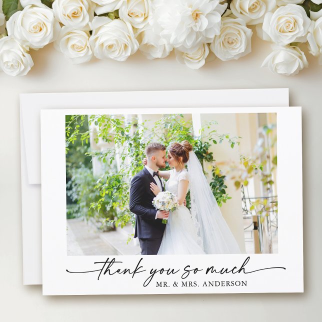 Tarjeta De Agradecimiento Lápiz de caligrafía moderna Boda manuscrita de láp (Customize to add text or more photos to back of card.)