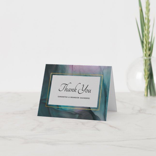 Tarjeta De Agradecimiento Lápiz lujoso de tinta de mármol gracias con nombre (Anverso)