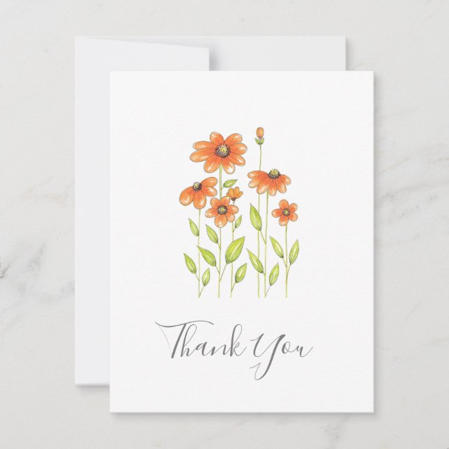 Tarjeta De Agradecimiento Lápiz naranja y acuarela Daisies 2 (Anverso)