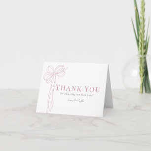 Tarjeta De Agradecimiento Largo lazo de cinta rosa para baby shower de niña