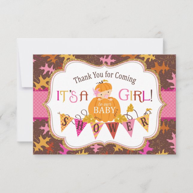 Tarjeta De Agradecimiento Las calabazas del purpurina del oro de las hojas (Anverso)