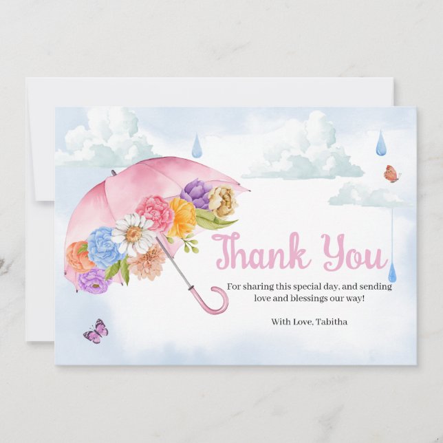 Tarjeta De Agradecimiento Las duchas de abril traen Baby Shower de las flore (Anverso)